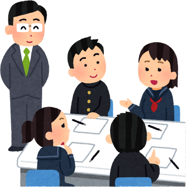 Illustration of School Students in Discussion with Teacher Supervising